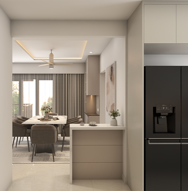 Thoughtfully designed apartment interior kitchen and dining at Project 1 Yelahanka
