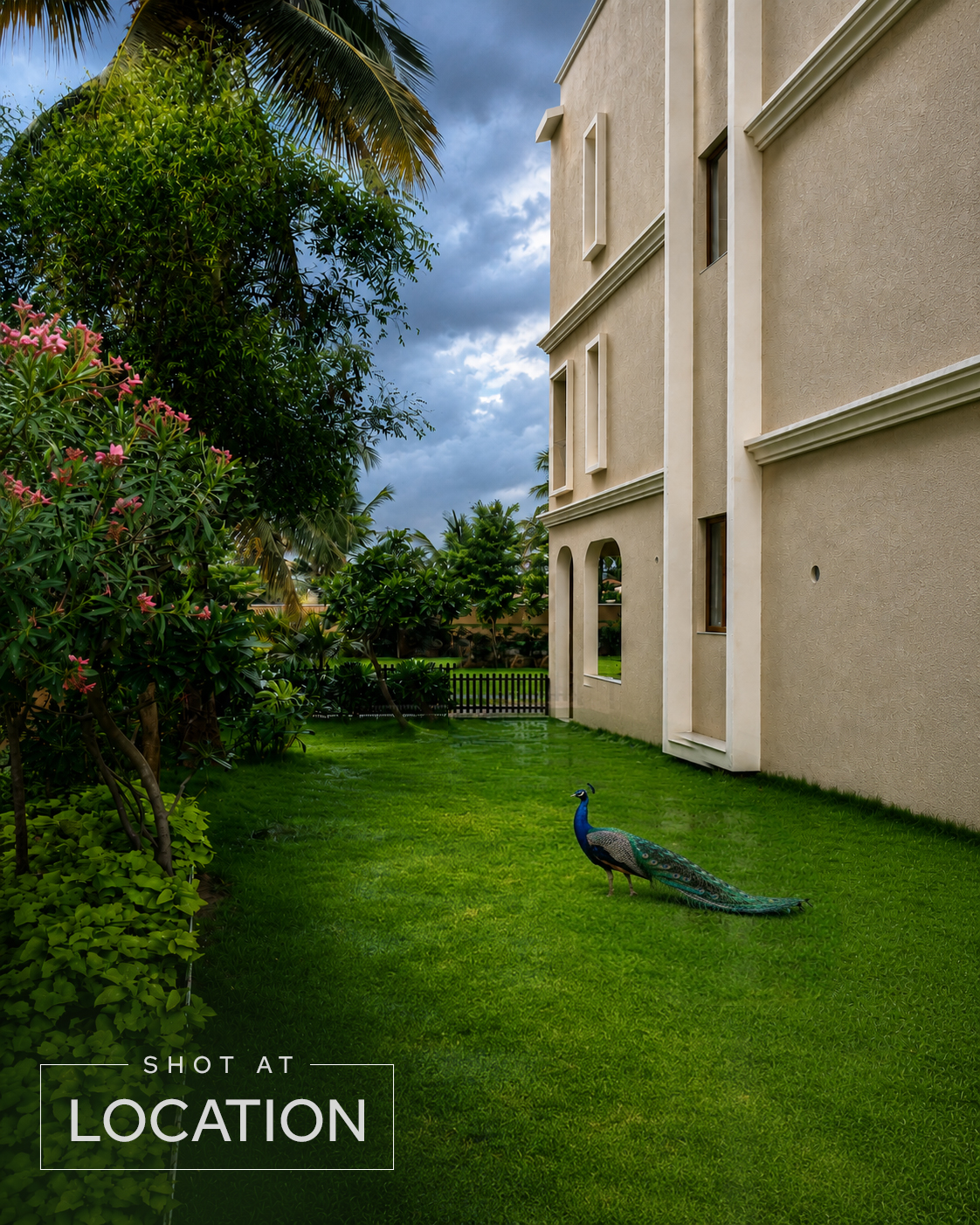 Manicured community greens and native planting alongside Project 3 Yelahanka villas