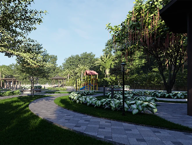 Landscaped walkways and gardens