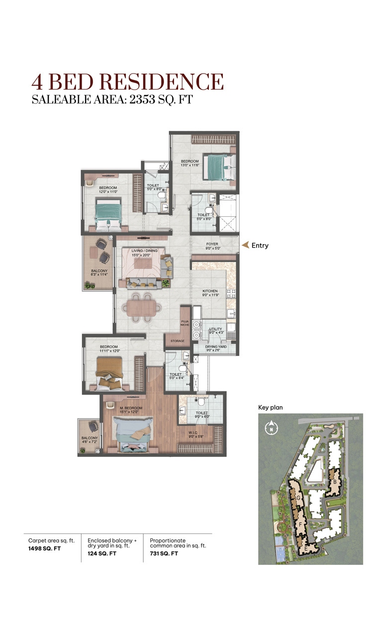 Project 1 Yelahanka 4 BHK floor plan, 2353 sq. ft. saleable area