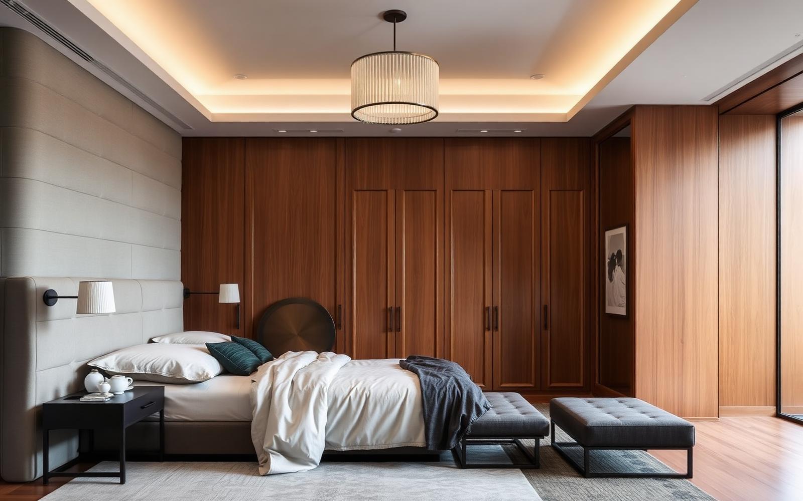 Signature master bedroom suite with backlit headboard for a 4 BHK row house in Hebbal