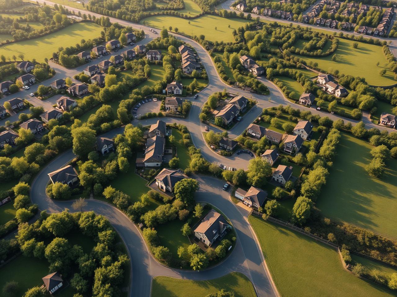 Well-laid plotted development with paved roads and streetlights